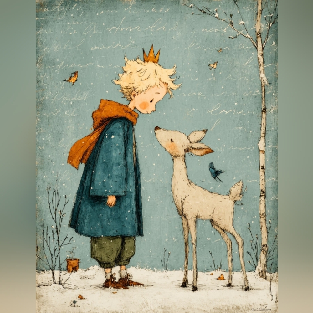Charming Boy and Deer Art Print